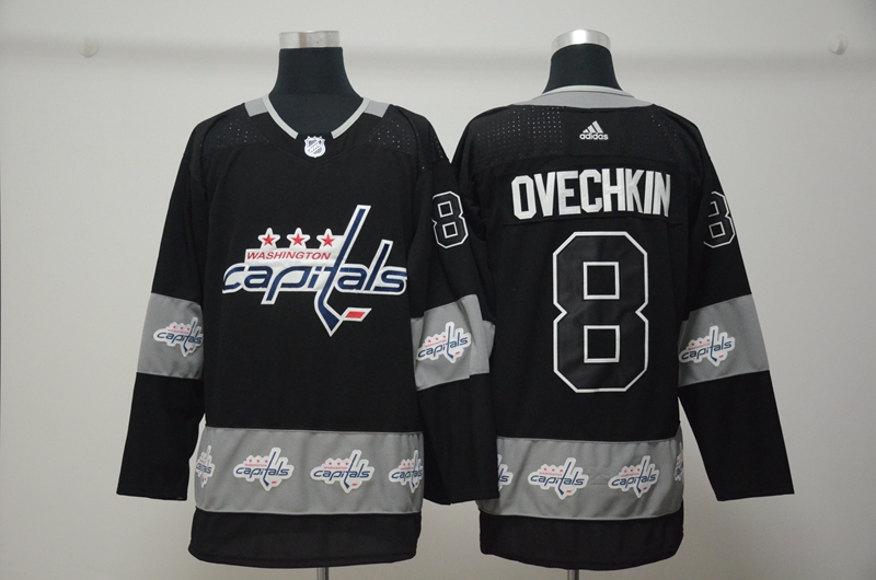 Washington Capitals #8 Alex Ovechkin Black Team Logo Stitched Jersey