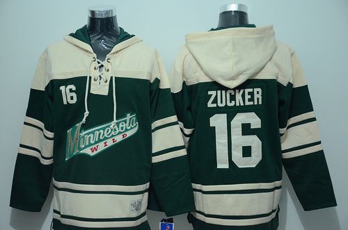 Wild #16 Jason Zucker Green Sawyer Hooded Sweatshirt Stitched Jersey