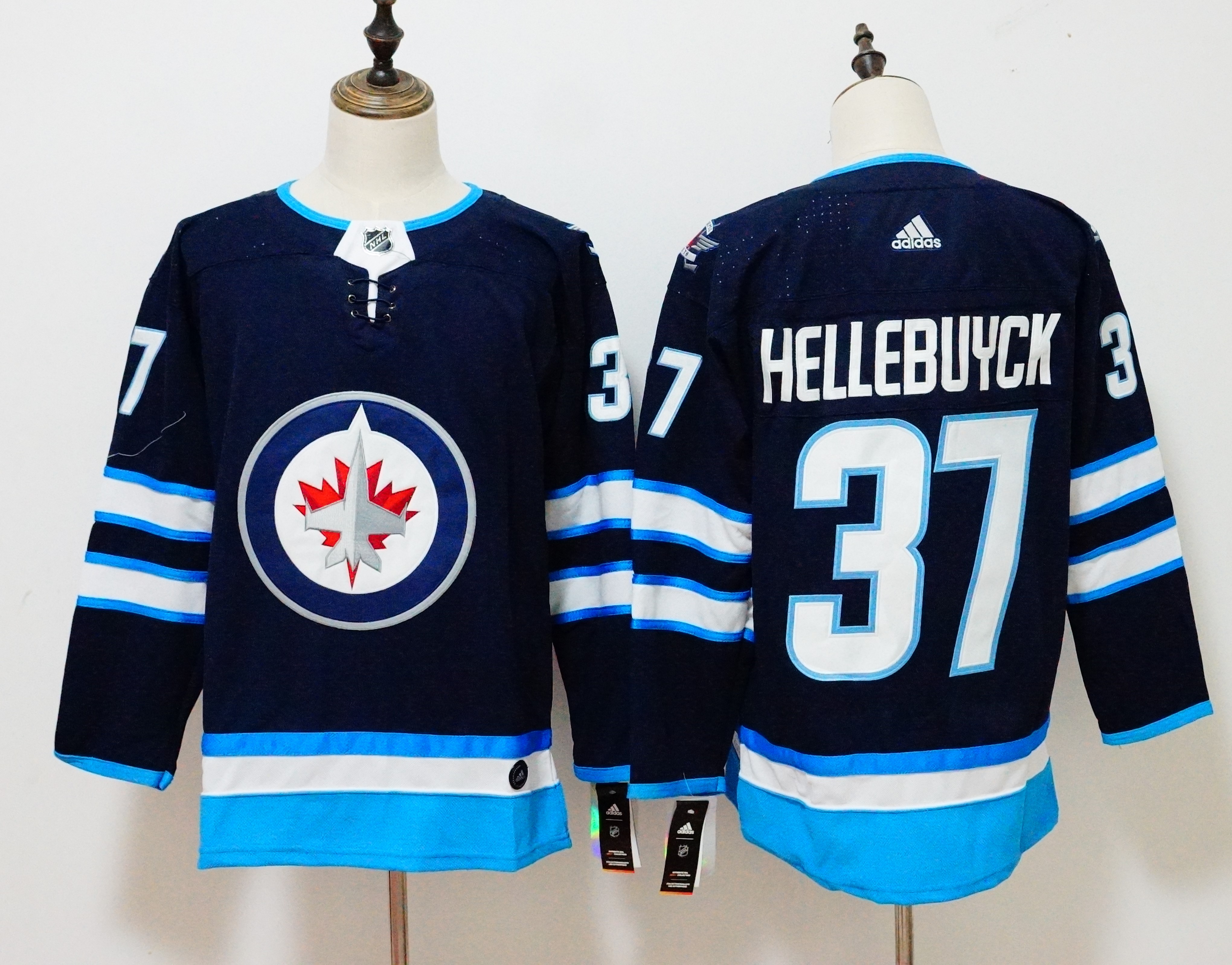 Winnipeg Jets #37 Connor Hellebuyck Navy Stitched Adidas Jersey