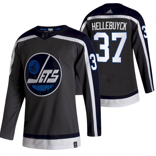 Winnipeg Jets #37 Connor Hellebuyck 2021 Grey Reverse Retro Stitched Jersey
