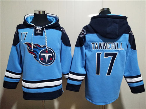 Tennessee Titans #17 Ryan Tannehill Blue Lace-Up Pullover Hoodie