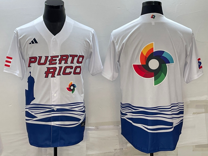 Puerto Rico 2023 White World Big Logo Classic Stitched Jersey
