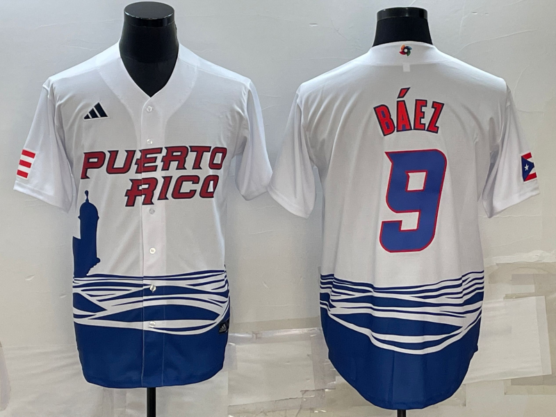Puerto Rico #9 Javier Báez 2023 White World Classic Stitched Jersey