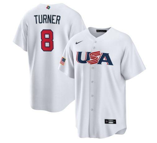 USA #8 Trea Turner 2023 White World Classic Stitched Jersey