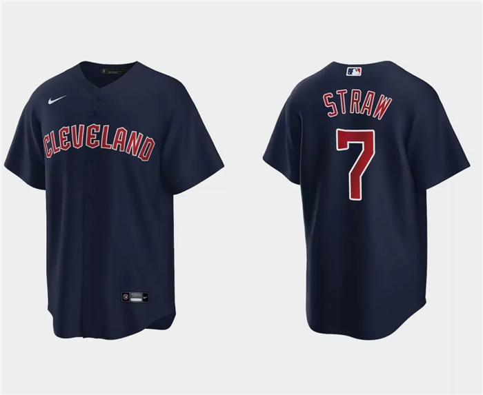 Cleveland Guardians #7 Myles Straw Navy Cool Base Stitched Jersey