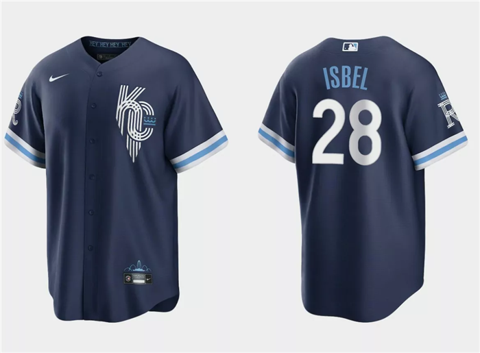 Kansas City Royals #28 Kyle Isbel Navy City Connect Cool Base Stitched Jersey