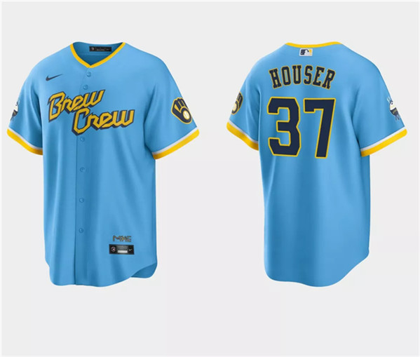 Milwaukee Brewers #37 Adrian Houser Powder Blue City Connect Cool Base Stitched Jersey