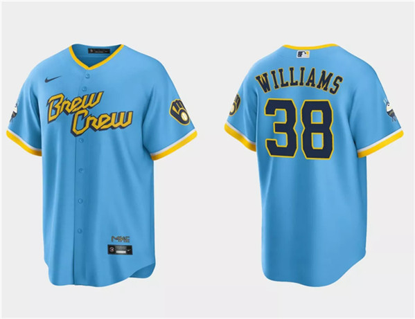 Milwaukee Brewers #38 Devin Williams Powder Blue 2022 City Connect Cool Base Stitched Jersey