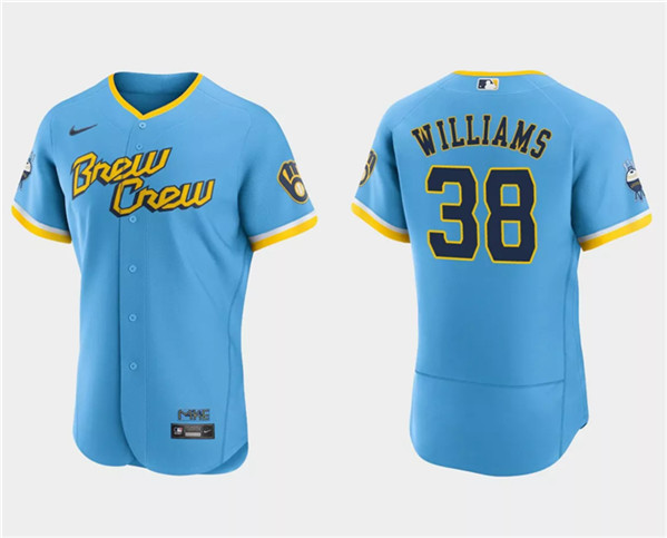 Milwaukee Brewers #38 Devin Williams Powder Blue 2022 City Connect Flex Base Stitched Jersey