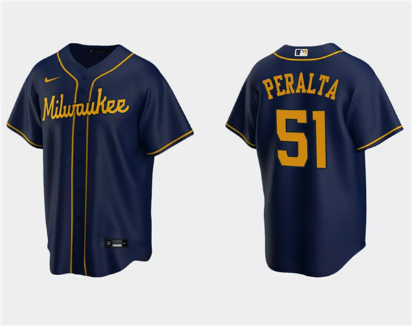 Milwaukee Brewers #51 Freddy Peralta Navy Cool Base Stitched Jersey