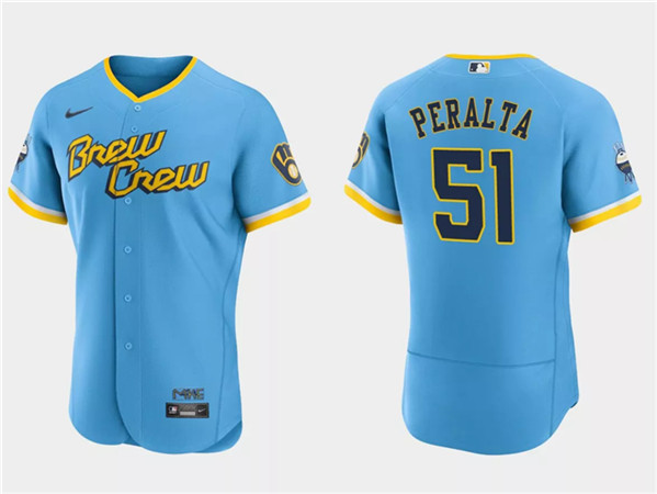 Milwaukee Brewers #51 Freddy Peralta Powder Blue 2022 City Connect Flex Base Stitched Jersey