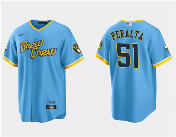 Milwaukee Brewers #51 Freddy Peralta Powder Blue City Connect Cool Base Stitched Jersey
