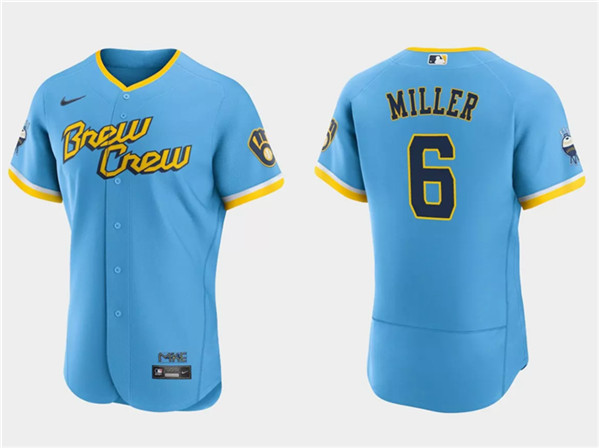 Milwaukee Brewers #6 Owen Miller Powder Blue 2022 City Connect Flex Base Stitched Jersey