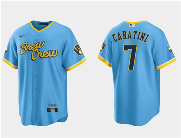 Milwaukee Brewers #7 Victor Caratini Powder Blue 2022 City Connect Cool Base Stitched Jersey