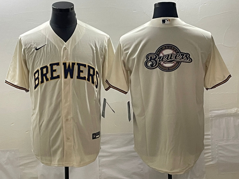 Milwaukee Brewers Cream Team Big Logo Cool Base Stitched Jersey
