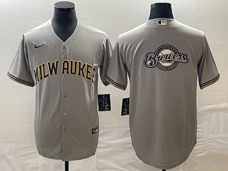 Milwaukee Brewers Gray Team Big Logo Cool Base Stitched Jersey