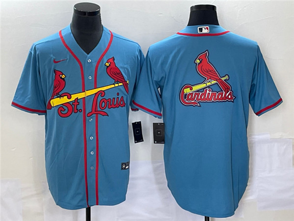 St. Louis Cardinals Blue Big Team Logo In Back Cool Base Stitched Jersey