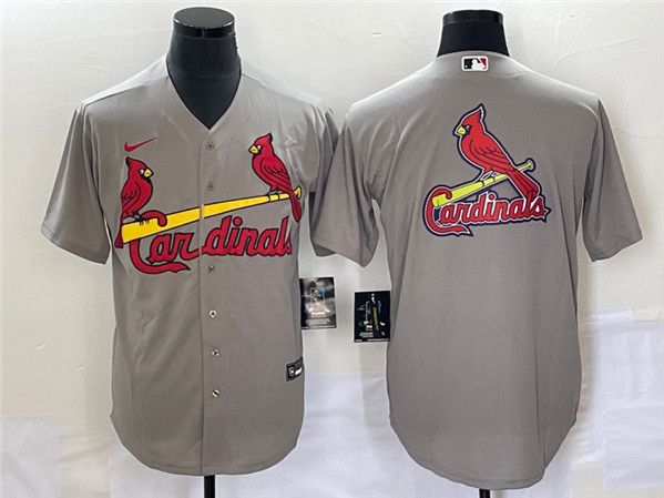 St. Louis Cardinals Gray Big Team Logo In Back Cool Base Stitched Jersey
