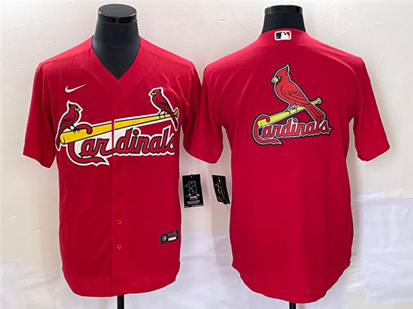 St. Louis Cardinals Red Big Team Logo In Back Cool Base Stitched Jersey