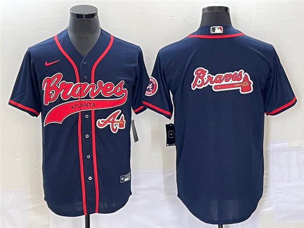 Atlanta Braves Navy Team Big Logo Cool Base With Patch Stitched Jersey