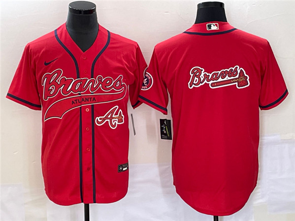 Atlanta Braves Red Team Big Logo Cool Base With Patch Stitched Jersey