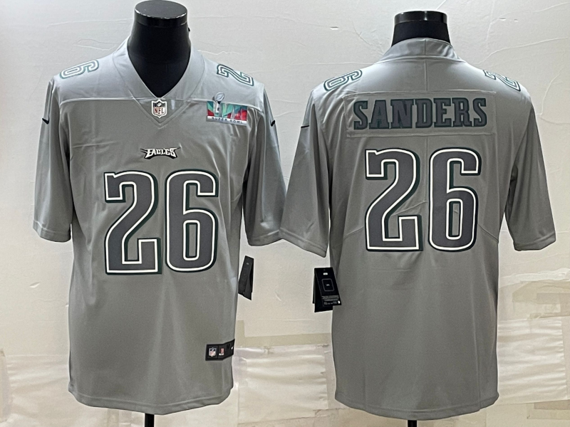 Philadelphia Eagles #26 Miles Sanders Gray Super Bowl LVII Patch Atmosphere Fashion Stitched Jersey