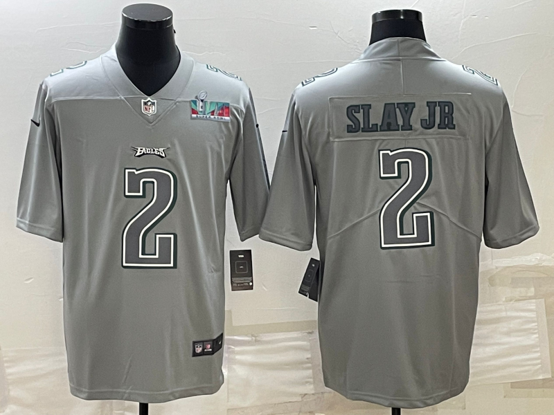 Philadelphia Eagles #2 Darius Slay JR Gray Super Bowl LVII Patch Atmosphere Fashion Stitched Jersey