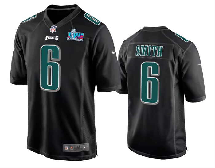Philadelphia Eagles #6 DeVonta Smith Black Super Bowl LVII Patch Stitched Game Jersey