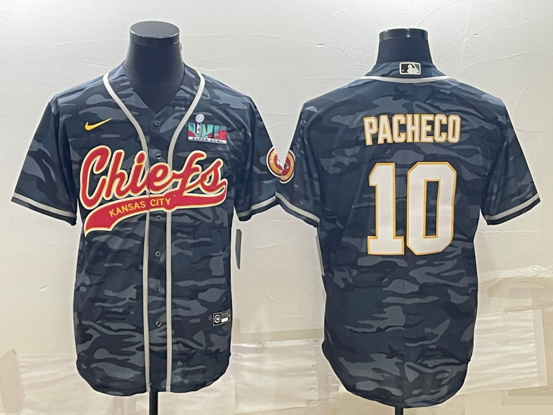Kansas City Chiefs #10 Isiah Pacheco Grey Camo With Super Bowl LVII Patch Cool Base Stitched Baseball Jersey