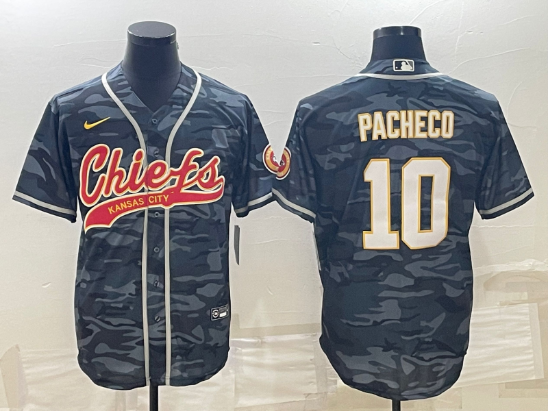 Kansas City Chiefs #10 Isiah Pacheco Grey Camo With Patch Cool Base Stitched Baseball Jersey