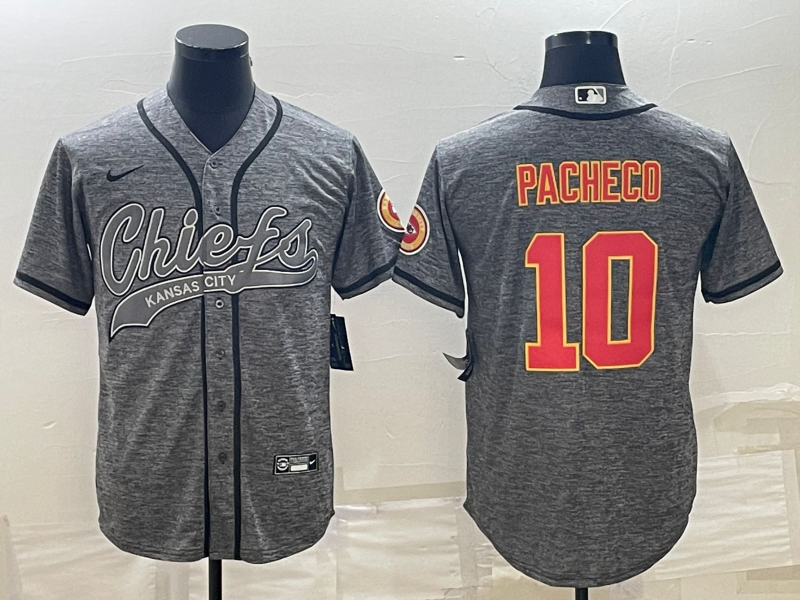Kansas City Chiefs #10 Isiah Pacheco Grey With Patch Cool Base Stitched Baseball Jersey