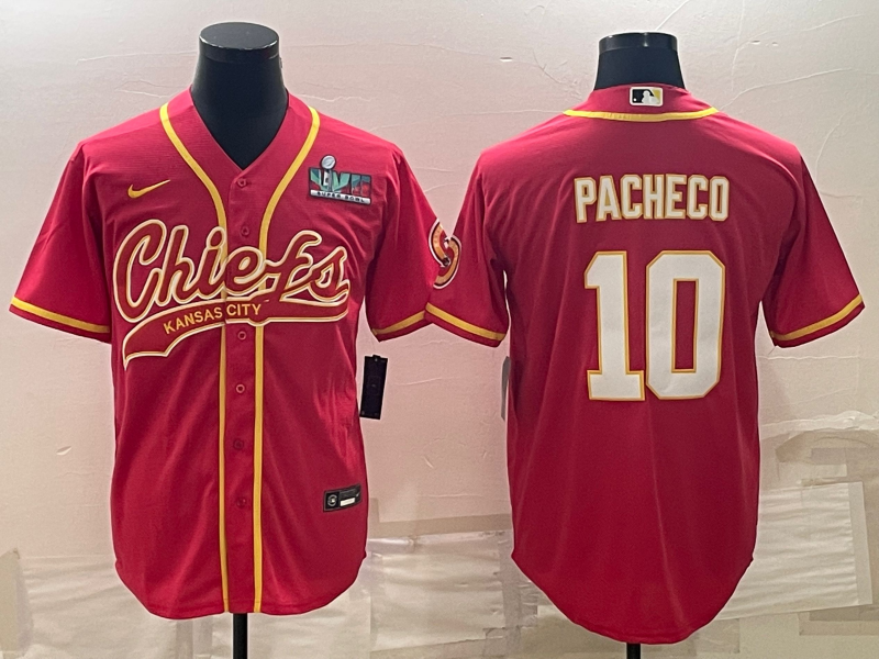 Kansas City Chiefs #10 Isiah Pacheco Red With Super Bowl LVII Patch Cool Base Stitched Baseball Jersey