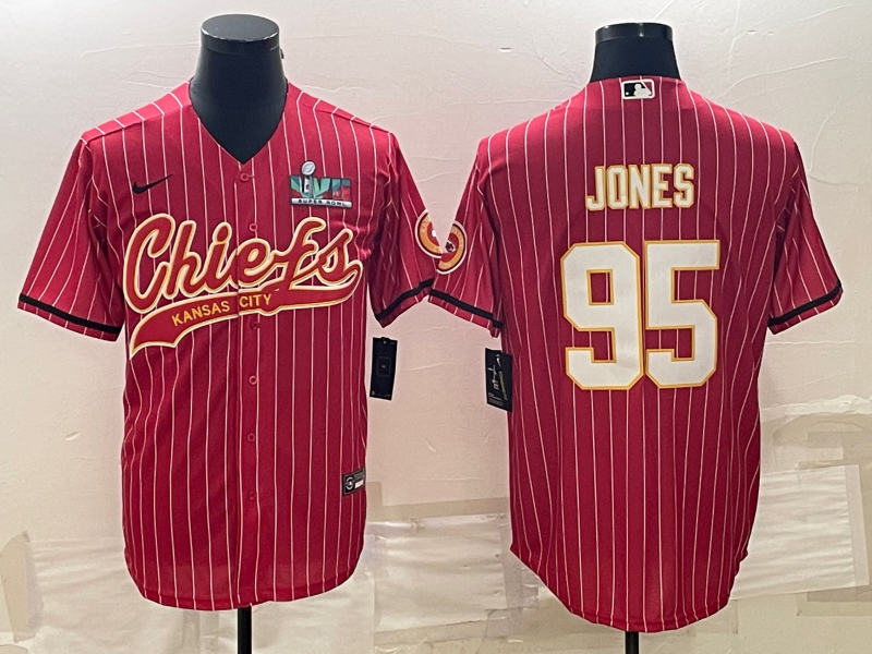 Kansas City Chiefs #95 Chris Jones Red With Super Bowl LVII Patch Cool Base Stitched Baseball Jersey