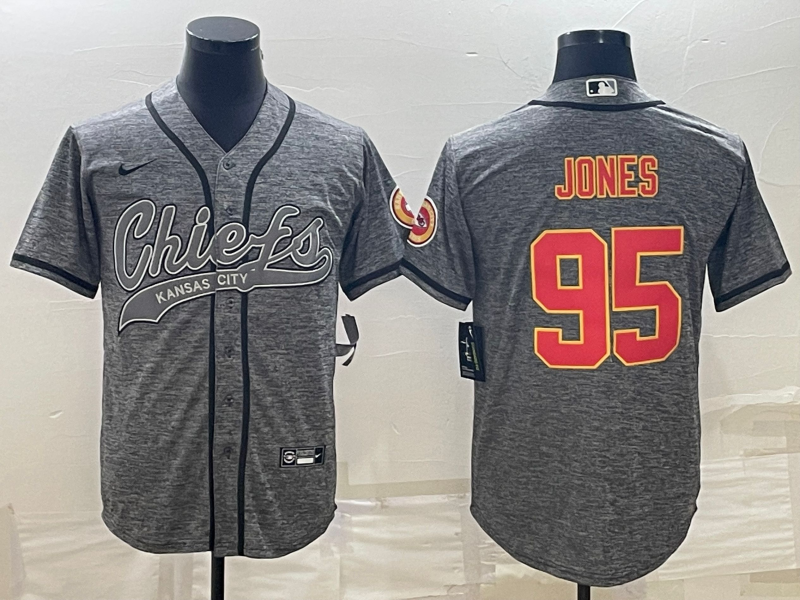 Kansas City Chiefs #95 Chris Jones Grey With Patch Cool Base Stitched Baseball Jersey