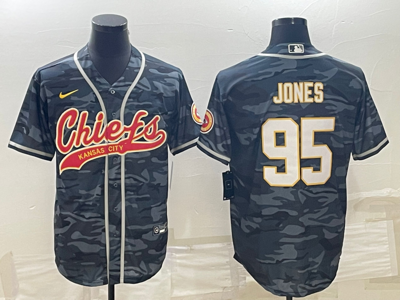Kansas City Chiefs #95 Chris Jones Grey Camo With Patch Cool Base Stitched Baseball Jersey