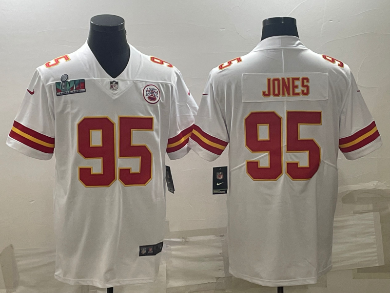 Kansas City Chiefs #95 Chris Jones White Super Bowl LVII Patch Vapor Untouchable Limited Stitched Jersey