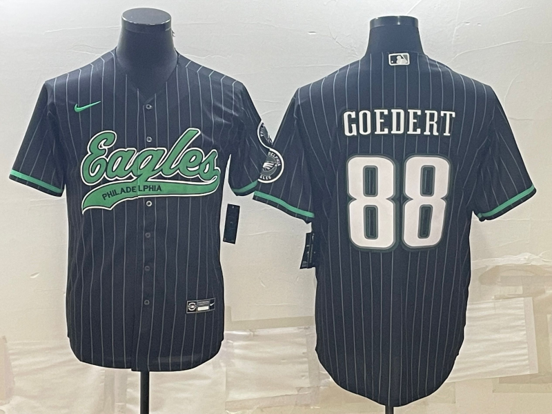 Philadelphia Eagles #88 Dallas Goedert Black With Patch Cool Base Stitched Baseball Jersey