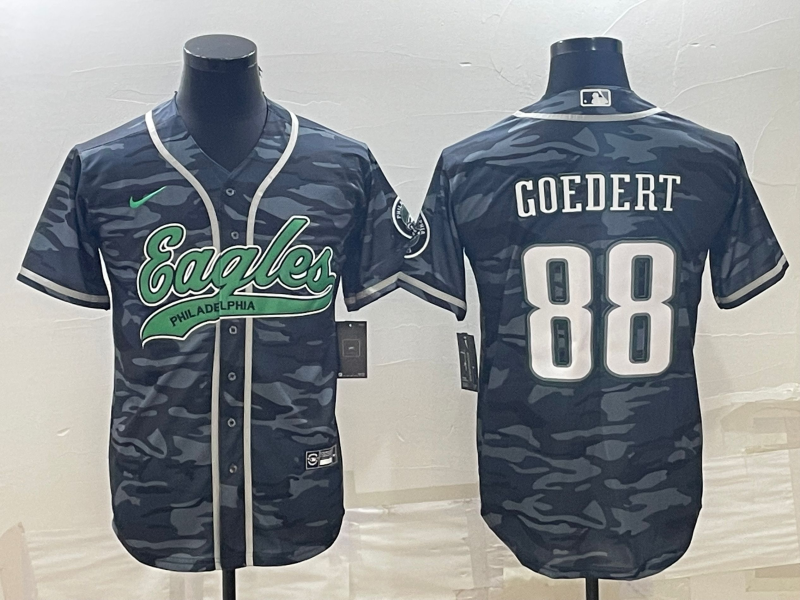 Philadelphia Eagles #88 Dallas Goedert Grey Camo With Patch Cool Base Stitched Baseball Jersey