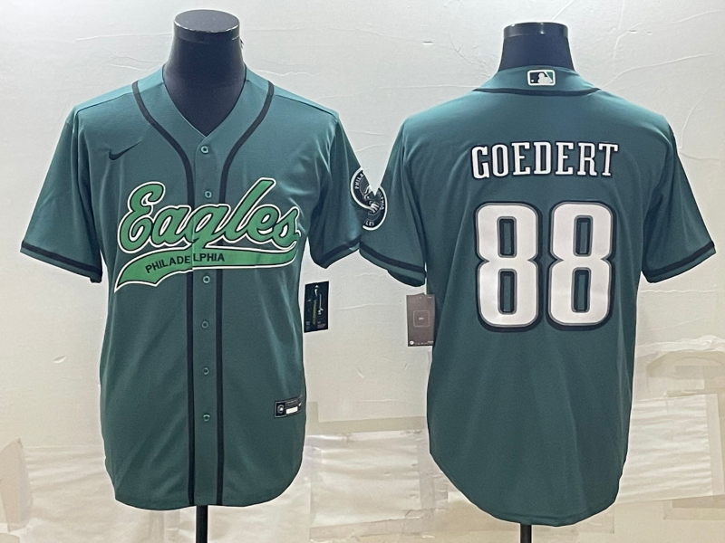 Philadelphia Eagles #88 Dallas Goedert Green With Patch Cool Base Stitched Baseball Jersey