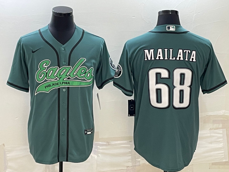 Philadelphia Eagles #68 Jordan Mailata Green With Patch Cool Base Stitched Baseball Jersey
