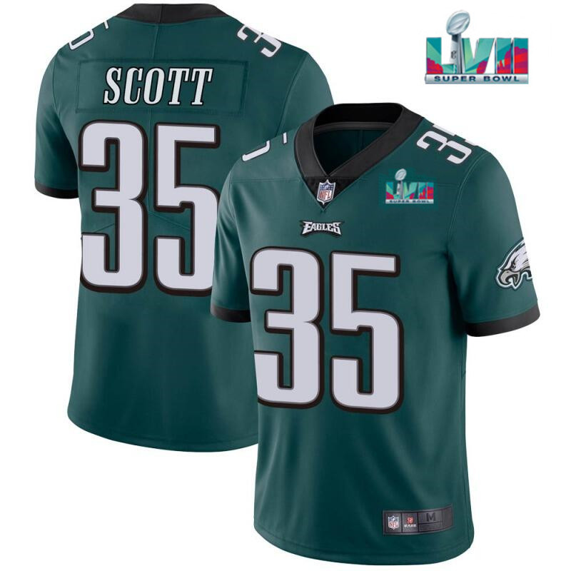 Philadelphia Eagles #35 Boston Scott Green Super Bowl LVII Patch Vapor Untouchable Limited Stitched Jersey