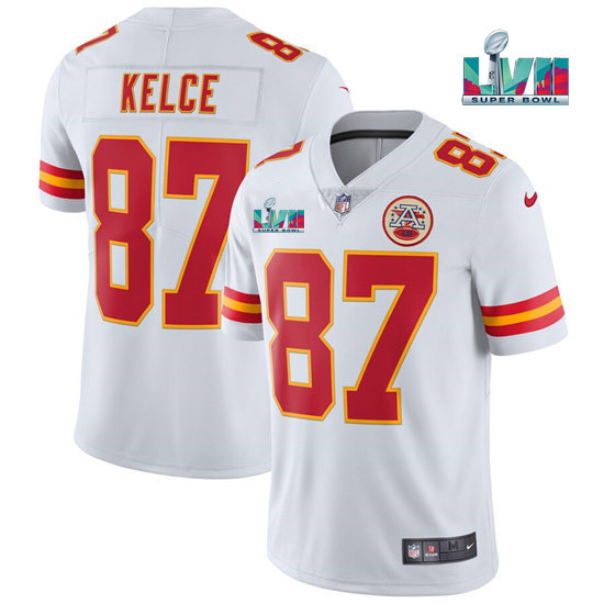  Kansas City Chiefs #87 Travis Kelce White Super Bowl LVII Patch Vapor Untouchable Limited Stitched Jersey