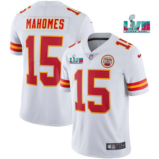  Kansas City Chiefs #15 Patrick Mahomes White Super Bowl LVII Patch Vapor Untouchable Limited Stitched Jersey