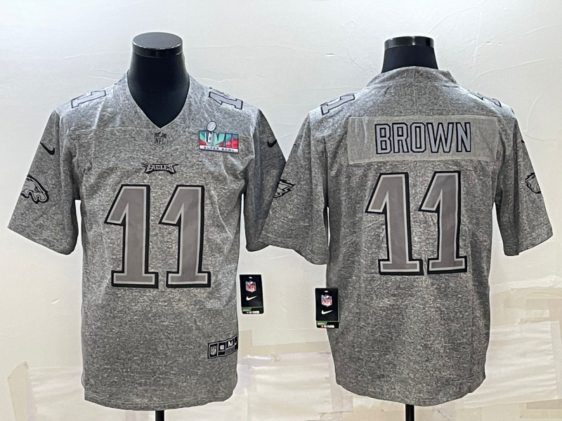 Philadelphia Eagles #11 A. J. Brown Grey Super Bowl LVII Patch Stitched Jersey