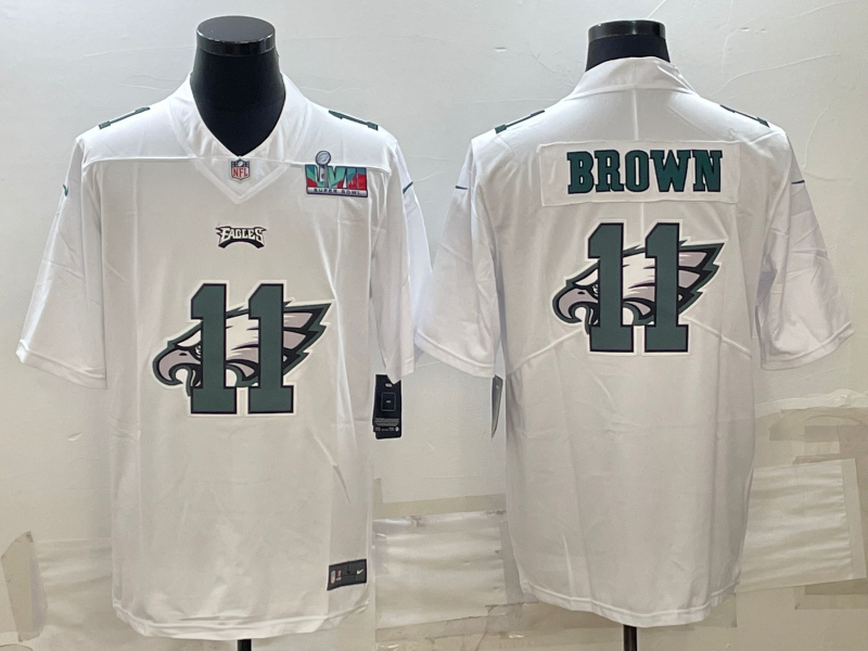 Philadelphia Eagles #11 A. J. Brown Super Bowl LVII Patch White Shadow Logo Limited Stitched Jersey