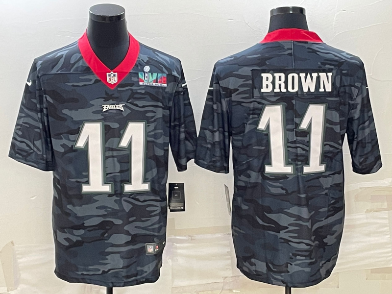 Philadelphia Eagles #11 A. J. Brown Camo Super Bowl LVII Patch Limited Stitched Jersey