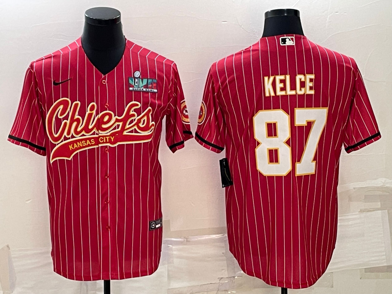 Kansas City Chiefs #87 Travis Kelce Red With Super Bowl LVII Patch Cool Base Stitched Baseball Jersey