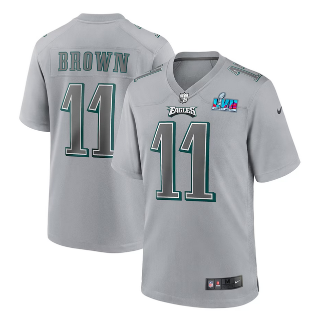 Philadelphia Eagles #11 A.J. Brown Grey Super Bowl LVII Patch Atmosphere Fashion Stitched Game Jersey