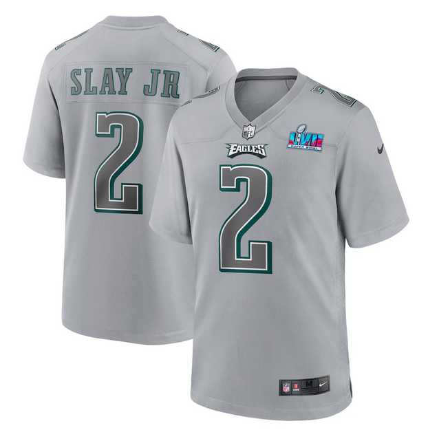 Philadelphia Eagles #2 Darius Slay Jr. Grey Super Bowl LVII Patch Atmosphere Fashion Stitched Game Jersey