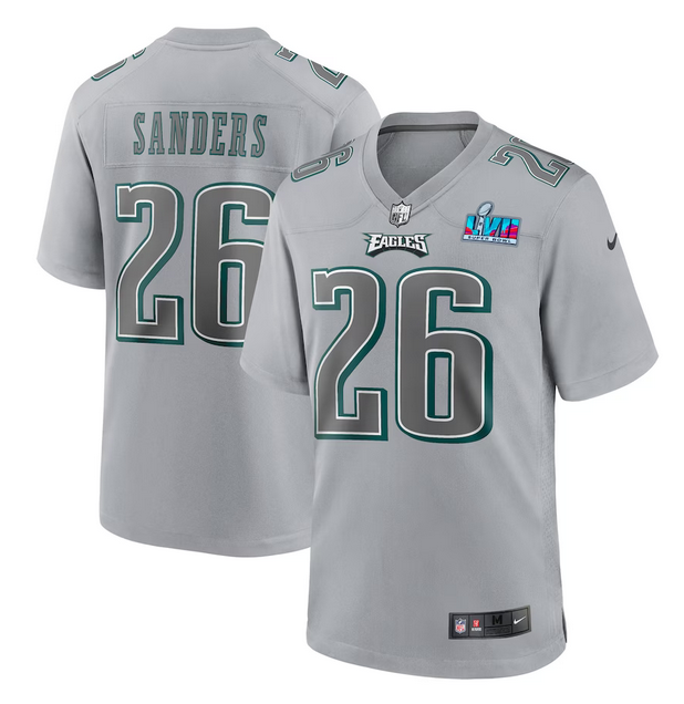 Philadelphia Eagles #26 Miles Sanders Grey Super Bowl LVII Patch Atmosphere Fashion Stitched Game Jersey